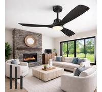 Forrovenco Ceiling Fan with Lights and Remote, 52 Inch Black Ceiling Fans with 3 Downrods, 3 Blades, Timer, 6 Speed Modern Fan Quiet Reversible DC Motor for Patio Bedroom Outdoor/Indoor