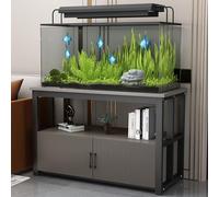 FORRTY Fish Tank Rack With Storage Cabinet, Aquarium Stand, 2-Tier Design, 40-120cm Length, Space-Saving, Heavy Load Capacity, With Doors And Shelves, Perfect For Living Room, Restaurant(Black+gray,10