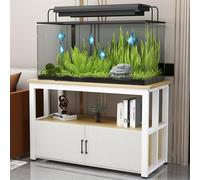 FORRTY Fish Tank Rack With Storage Cabinet, Aquarium Stand, 2-Tier Design, 40-120cm Length, Space-Saving, Heavy Load Capacity, With Doors And Shelves, Perfect For Living Room, Restaurant(White+wood,10