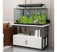 FORRTY Fish Tank Rack With Storage Cabinet, Aquarium Stand, 2-Tier Design, 40-120cm Length, Space-Saving, Heavy Load Capacity, With Doors And Shelves, Perfect For Living Room, Restaurant(Black+white,9