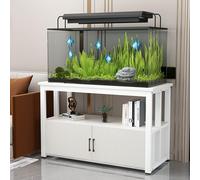 FORRTY Fish Tank Rack With Storage Cabinet, Aquarium Stand, 2-Tier Design, 40-120cm Length, Space-Saving, Heavy Load Capacity, With Doors And Shelves, Perfect For Living Room, Restaurant(White+white,6