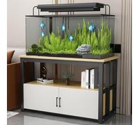 FORRTY Fish Tank Rack With Storage Cabinet, Aquarium Stand, 2-Tier Design, 40-120cm Length, Space-Saving, Heavy Load Capacity, With Doors And Shelves, Perfect For Living Room, Restaurant(Black+wood,12