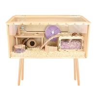 FORRTY Guinea Pig Cage Acrylic Hamster Cage Hamster Cage Ferret Cage Small Animal Cage Wooden Hamster Cage Transparent Hamster Cage Hamster villa cage large space breeding box with stand+hamster toys(