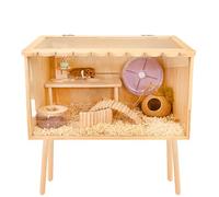 FORRTY Guinea Pig Cage Acrylic Hamster Cage Hamster Cage Ferret Cage Small Animal Cage Wooden Hamster Cage Transparent Hamster Cage Hamster villa cage large space breeding box with stand+hamster toys(