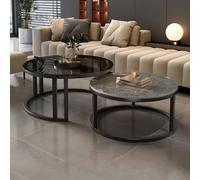 FORRTY Round Nesting Tables Set Stacking Coffee Tables Side Tables Retractable Rock Board Table Strong Load-bearing Capacity Suitable For Living Rooms, Bedrooms, Balconies(Gray+black,50+70cm(19+27in))