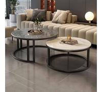 FORRTY Round Nesting Tables Set Stacking Coffee Tables Side Tables Retractable Rock Board Table Strong Load-bearing Capacity Suitable For Living Rooms, Bedrooms, Balconies(White+gray,50+70cm(19+27in))