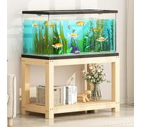 FORRTY Solid Wood Aquarium Stand - Heavy Duty Wooden Fish Tank Stand With 2-Tier Storage | Natural Pine Reptile Tank Table | Indoor Plant Rack | Printer Table | Multi-Purpose Shelf | 30-150cm Width(Wo
