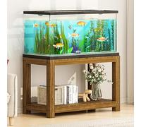 FORRTY Solid Wood Aquarium Stand - Heavy Duty Wooden Fish Tank Stand With 2-Tier Storage | Natural Pine Reptile Tank Table | Indoor Plant Rack | Printer Table | Multi-Purpose Shelf | 30-150cm Width(Br