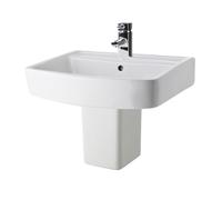 Forsbrook Modern White Square 1 Tap Hole Bathroom Basin & Semi Pedestal - 520mm