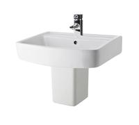 Forsbrook Modern White Square 1 Tap Hole Bathroom Basin & Semi Pedestal - 520mm