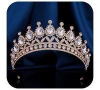 FORSEVEN Crystal Tiaras and Crowns for Women - Wedding and Birthday Party Princess Crown Hair Accessories - Bride Rhinestone Headband Halloween Decorations Hairband, 1 Count (Pack of 1), Metal