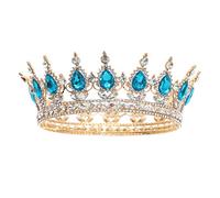 FORSEVEN Queen Crown Rhinestone Wedding Crowns and Tiaras for Women Costume Party Hair Accessories Princess Birthday Crown Crystal Bridal Crown, Gold+Lake Blue, One Size