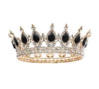 FORSEVEN Queen Crown Rhinestone Wedding Crowns and Tiaras for Women Costume Party Hair Accessories Princess Birthday Crown Crystal Bridal Crown, Gold+Black, One Size