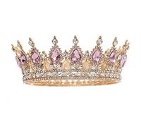FORSEVEN Queen Crown Rhinestone Wedding Crowns and Tiaras for Women Costume Party Hair Accessories Princess Birthday Crown Crystal Bridal Crown, Gold+Pink, 4.8x2.1 Inch (Pack of 1)