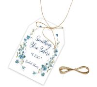 FORSHEEP 50pcs Something Blue Before I Do Thank You Tags, Blue Wildflower Gift Tag with String for Bridal Shower, Flower Thank You Paper Tags for Wedding Party Favors