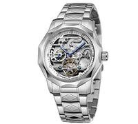 Forsining 199A Luxury Design Skeleton Transparent Golden Stainless Steel Mens Automatic Mechanical Male Watch Limited, Silver