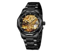 FORSINING 199A Luxury Design Skeleton Transparent Golden Stainless Steel Mens Automatic Mechanical Male Watch Limited, Black