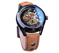 FORSINING 3D Blue Hardlex Glass Mens Transparent Sport Casual Mechanical Automatic Wrist Watch Top Brand Luxury, Black Silver, GMT1019-1