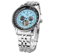 FORSINING Automatic Mechanical Watch with Self Winding Blue Dial Design Skeleton Tourbillon Fashion Men's Date Day Dress Watch Gift, Blue, Retro