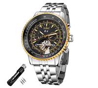 FORSINING Automatic Mechanical Watch with Self Winding Blue Dial Design Skeleton Tourbillon Fashion Men's Date Day Dress Watch Gift, Black-1, Automatic Watch,Mechanical,Skeleton Watch