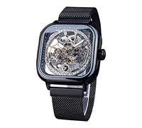 FORSINING Automatic Watches Mechanical Wrist Watch Golden for Mens Skeleton Watches with Stainless Steel Transparent Dial with Royal Flower Movement Carving, Black, Mechanical