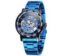 FORSINING Fashion Diamond Luminous Movement with Roman Number Mechanical Skeleton Wrist Watch, 05-Blue Black, Skeleton Watch,Mechanical