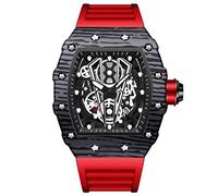 FORSINING Fashion Mens Tonneau Skeleton Watch Quartz Analog Watches Silicone Strap Waterproof Business Wristwatch Luminous Sport Mens Watches