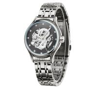 FORSINING Lady Watches Dragon Craft Automatic Watch Women Stainless Steel Skeleton Waterproof Wrist Watch (Silver)