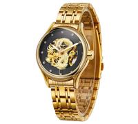FORSINING Lady Watches Dragon Craft Automatic Watch Women Stainless Steel Skeleton Waterproof Wrist Watch (Black)