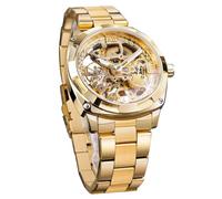 Forsining Luxury Men's Retro Watch Automatic Mechanical Skeleton Watch with Floral Engraving in Gold Design Watch for Men