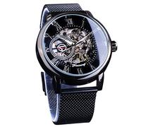 Forsining Mechanical Watches Men Black Skeleton Large Dial Fashion Business Automatic Self Winding Wristwatch for Mens Stainless Steel
