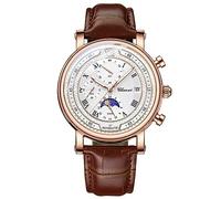 FORSINING Men Analogue Quartz Watch Chronograph Moon Phase Mens Wristwatch Waterproof Military Watches Leather Date Display,Gold