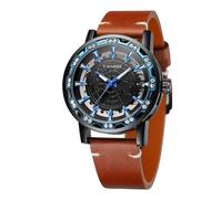 FORSINING Men Manual Wind Mechanical Skeleton World Map Carve Analog Watch with Genuine Leather Strap WRG8278M3B1, Black and Brown