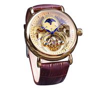 FORSINING Men Watch,Mechanical Moon Phase Wristwatch for Mens Luxury Retro Skeleton Big Dial Automatic Watches Fashion Business,Gold