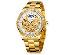 FORSINING Men Waterproof Automatic Watch Floral Skeleton Moon Phase Luxury Diamond Watch