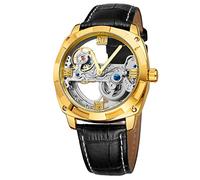 FORSINING Men's Automatic Mechanical Skeleton Analogue Dial Casual Watch with Leather Strap, Gold and Black, Classic