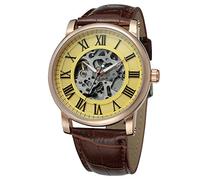 FORSINING Men's Automatic Movement Skeleton Transparent Crystal Leather Strap Wrist Watch FSG8051M3R14