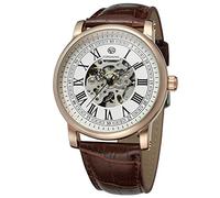 FORSINING Men's Automatic Movement Skeleton Transparent Crystal Leather Strap Wrist Watch FSG8051M3R13