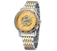 FORSINING Men's Automatic Stainless Steel Chronograph Watch Easy Read Diamond Skeleton Luxury Waterproof Roman Numerals Wrist Watch, Gold, Classic
