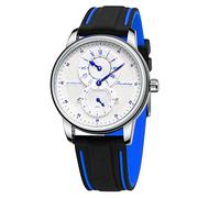 FORSINING Men's Automatic Watch with Blue Dial Analogue Display Waterproof Silicone Band Casual Mechanical Military Watches for Men