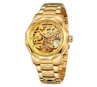 FORSINING Men's Automatic Waterproof Dodecagon Skeleton Stainless Steel Self Winding Tourbillon Wrist Watch, Gold