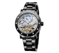 FORSINING Men's Automatic Waterproof Retro Tourbillon Steampunk Watch Fashion Moon Phase Wrist Watch with Stainless Steel Bracelet Black