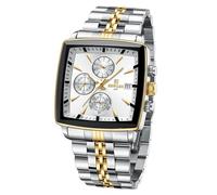 FORSINING Men's Business Watches Quartz Analogue Sports Water Resistant Wristwatch Multifunction Chronograph Stainless Steel (Dorado)