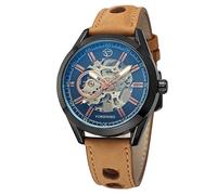 FORSINING Men's Exposed Mechanical Vintage Skeleton Clock Male Antique Steampunk Automatic Leather Watches