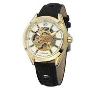 FORSINING Men's Exposed Mechanical Vintage Skeleton Clock Male Antique Steampunk Automatic Leather Watches
