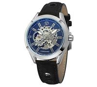 FORSINING Men's Exposed Mechanical Vintage Skeleton Clock Male Antique Steampunk Automatic Leather Watches