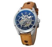 FORSINING Men's Exposed Mechanical Vintage Skeleton Clock Male Antique Steampunk Automatic Leather Watches