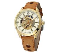 FORSINING Men's Exposed Mechanical Vintage Skeleton Clock Male Antique Steampunk Automatic Leather Watches