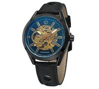 FORSINING Men's Exposed Mechanical Vintage Skeleton Clock Male Antique Steampunk Automatic Leather Watches