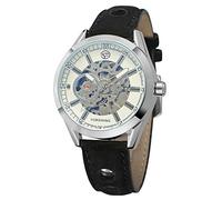 FORSINING Men's Exposed Mechanical Vintage Skeleton Clock Male Antique Steampunk Automatic Leather Watches